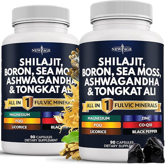 Shilajit Supplement with Sea Moss, Ashwagandha, Tongkat Ali, Boron, Magnesium - Fulvic Acid Capsules for Men - 90 Count (Pack of 2)
