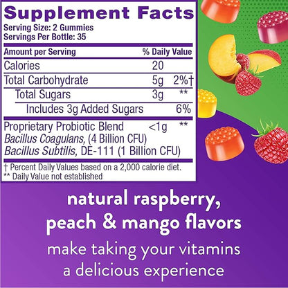 Vitafusion Probiotic Gummy Supplements, Raspberry, Peach and Mango Flavors & Omega-3 Gummy Vitamins, Berry Lemonade Flavored, Heart Health Vitamins(1) with Omega