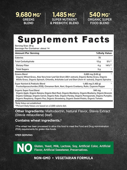 Nature's Truth Super Greens Superfood Powder Supplement | Fruit & Vegetables Blend | Juice & Smoothie Mix | 9.88 oz | Vegan, Non-GMO & Gluten Free