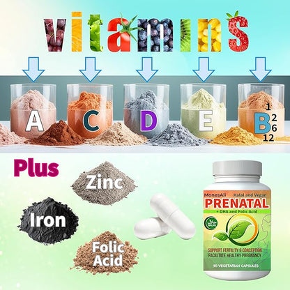 90 Capsules, Multivitamin Vitamins for Women, Halal Prenatal Vitamins for Women, Supplements with DHA and Folic Acid, Vegan and Gelatin Free Vitamins, Womens prenatal multivitamin