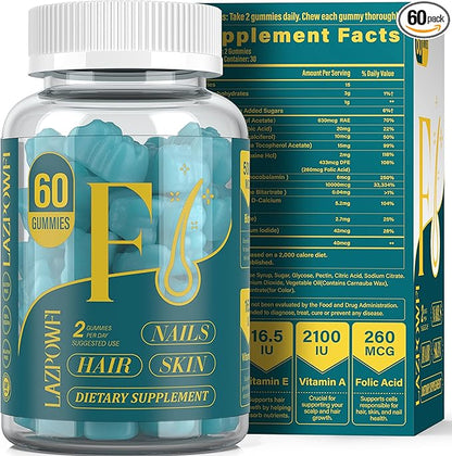 Biotin Gummies -Hair Skin and Nails Vitamins for Men & Women, Vegan Vitamin B7, Supports Hair Growth and Stronger Nails,30 Day Supply - Blueberry-60 Counts