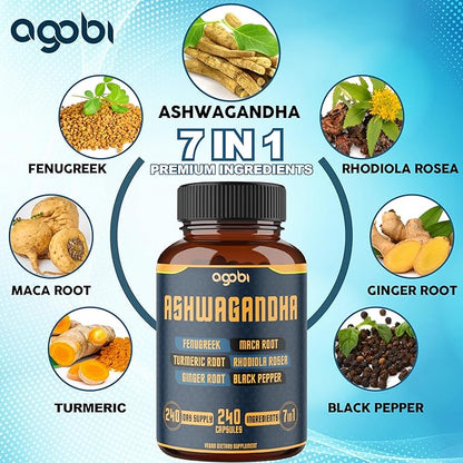 240 Capsules - 8 Month Supply - 7in1 with Fenugreek, Maca, Turmeric, Rhodiola, Ginger, and Black Pepper - Mood, Strength, Spirit and Energy Support Supplement