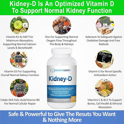 Kidney-D Kidney Supplement. Vitamin D Optimized for Kidney Support. Vitamin D3 and 7 Kidney Vitamins and Nutrients Designed for Kidney Health and More