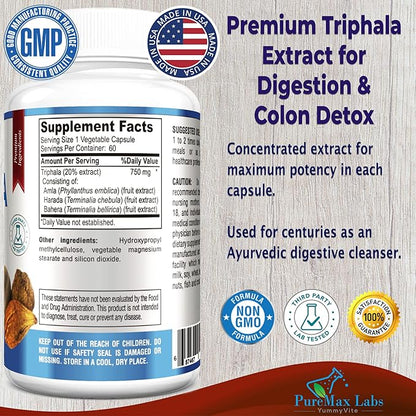 Triphala Capsules - Combination of Amla, Harada (Haritaki) & Bahera (Bibhitaki) - Digestion & Colon Support, Immune System Support - 60 Capsules