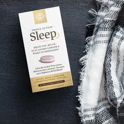 Solgar Triple Action Sleep, 60 Tri-Layer Tablets - Time-Release Melatonin & L-Theanine Plus Herbal Blend - Helps You Relax, Fall Asleep Fast & Stay Asleep Longer - Non-GMO, Gluten Free - 60 Servings