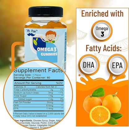 60 Gummies | 2 Months Supplies | Tasty Orange Flavor | 4+ Years | Omega-3 with EPA & DHA, Omega 3 for Kids, Omega 3 Gummies, Fish Oil Gummies, Omega-3 Fatty Acids Gummies