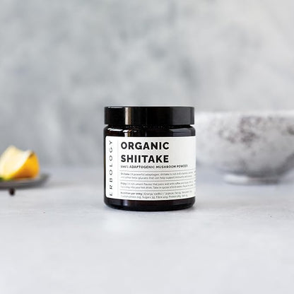 Erbology Organic Shiitake Mushroom Powder 50 Servings - 11% Beta-glucans - Immunity and Energy - Lentinula edodes - Small Batch - Sustainably Grown in Europe - Vegan - Non-GMO - No Added Fillers