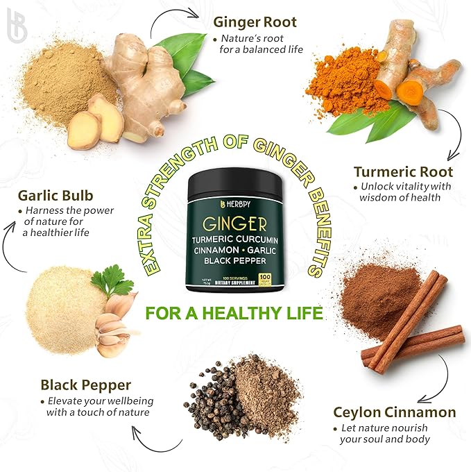 Bundle 5in1 Ginger Supplement 100 Count & 6in1 Myo-inositol & D-Chiro Inositol Supplement for Women 120 Count - Support Digestion, Immune, Heart & Overall Health