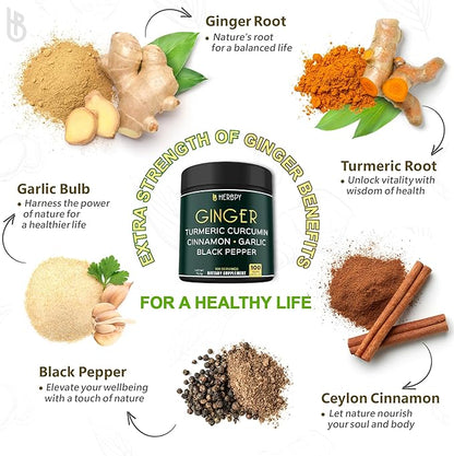 Bundle 5in1 Ginger Supplement 100 Count & 6in1 Myo-inositol & D-Chiro Inositol Supplement for Women 120 Count - Support Digestion, Immune, Heart & Overall Health
