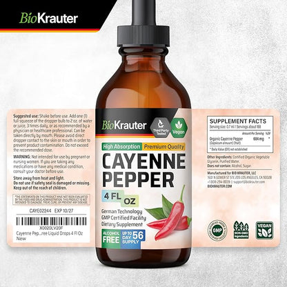 BIO KRAUTER Cayenne Pepper Extract Liquid - Pure Capsaicin Extract - Liquid Cayenne Pepper Drops for Digestive Support - Sugar & Alcohol Free 4 Fl.Oz.