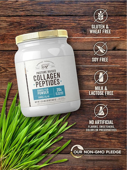 Carlyle Grass Fed Collagen Peptides Powder 20oz | Unflavored | Pasture Raised | Types I & III | 20g of Collagen Per Daily Dose | Non-GMO, Gluten Free | by Herbage Farmstead