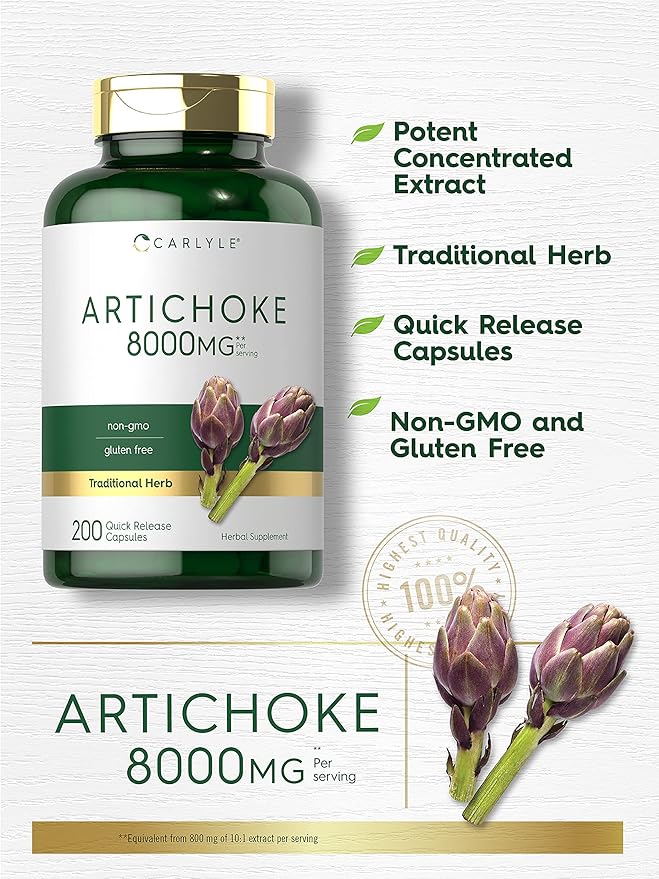 Carlyle Artichoke Leaf Extract 8000mg | 200 Capsules | Non-GMO & Gluten Free Herbal Supplement