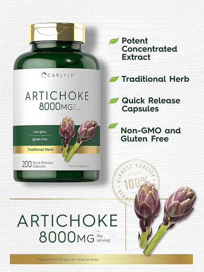 Carlyle Artichoke Leaf Extract 8000mg | 200 Capsules | Non-GMO & Gluten Free Herbal Supplement