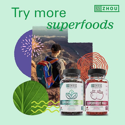 Zhou Nutrition USDA Organic Supergreens Powder, Superfood Smoothie Juice Mix, Spirulina, Chlorella, Wheatgrass, Kale, Fiber, Immune and Energy Support, Vegan, Non-GMO, 30 Servings