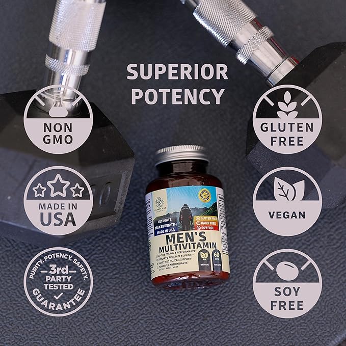 Number One Nutrition Premium Men's Daily Multivitamin Multimineral Supplement [Gluten Free, Non-GMO], Vitamins A C E D B1 B2 B3 B5 B6 B12, Magnesium, Biotin, Sprulina, and Zinc, 60 Veg Caps