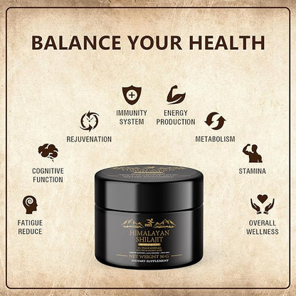Shilajit Pure Himalayan Shilajit Resin - Gold Grade 100% Pure Shilajit with Fulvic Acid & 85+ Trace Minerals Complex for Energy & Immune Support - 50g