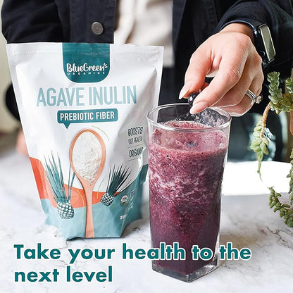 BLUEGREEN Organics | Inulin Powder | Gut microbiome | Agave | Fiber Powder | Prebiotics | Vegan | Keto | Kosher | Fiber Supplement | Net Wt 77 Lb