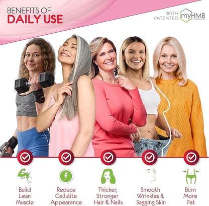 Powder Supplement for Women - with HMB Collagen Enhancer Plus Vitamin D3 with K2, Horsetail and Biotin for Lean Muscle and Stronger Hair and Nails - 30 Powder Packets, Cherry Limeade