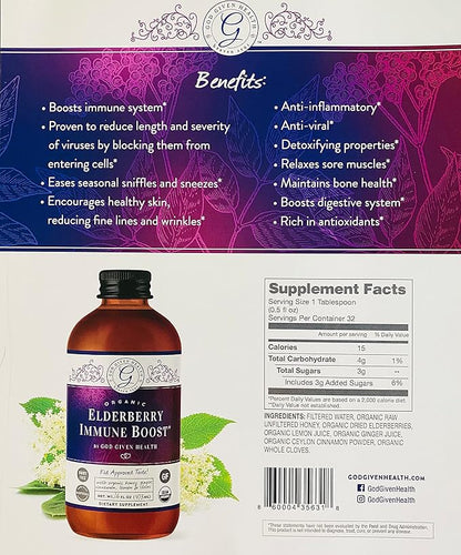 Elderberry Immune Boost - 16oz - Pure Elderberry Syrup for Immune Support - Organic, Non-GMO, Gluten-Free