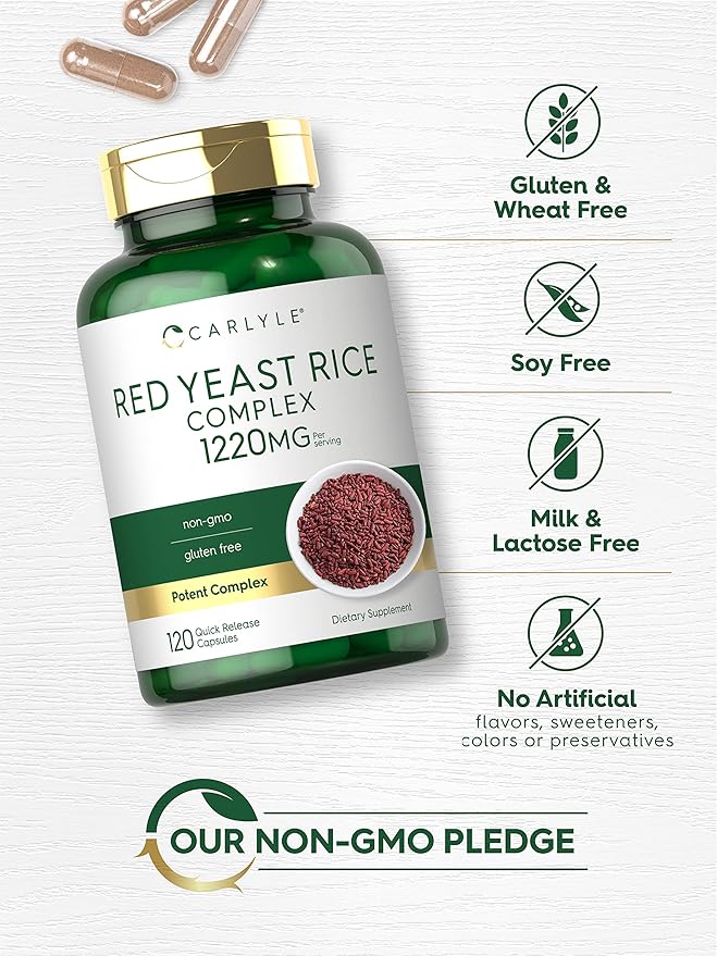 Carlyle Red Yeast Rice Complex | 1220mg | 120 Capsules | with Policosanol | Non-GMO and Gluten Free Supplement