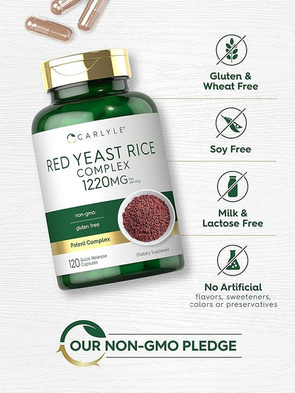 Carlyle Red Yeast Rice Complex | 1220mg | 120 Capsules | with Policosanol | Non-GMO and Gluten Free Supplement