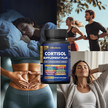 11in1 Cortisol Plus Supplement, 11in1 Ashwagandha and Natural Herbal Complex Vitamin Blend for Daily Mood, Focus and Sleep, Suitable for Women and Men 60 Capsules