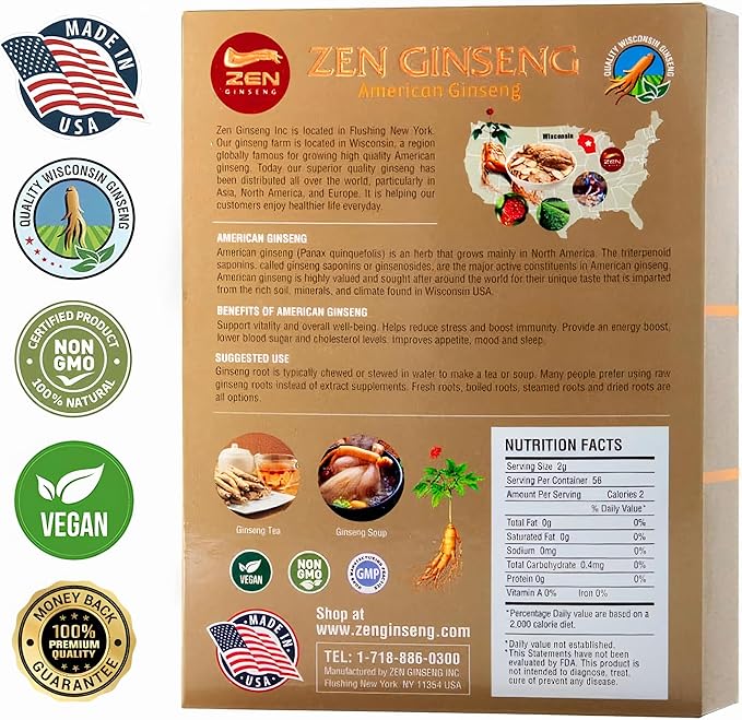 4 Boxes of American Wisconsin Ginseng - Small Long Root - Premium Quality Panax Ginseng. Boosts Body Immunity, Energy for Men & Women (16oz)