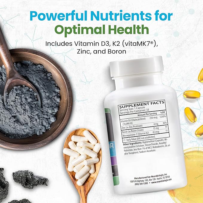 D3+K2 Cofactor Complex - Helps Maximize Vitamin D Benefits for Bone, Heart & Immune Support - Formulated with Vitamin D3, K2 (vitaMK7®), Zinc & Boron to Promote Efficient Calcium Utilization – 60 Caps