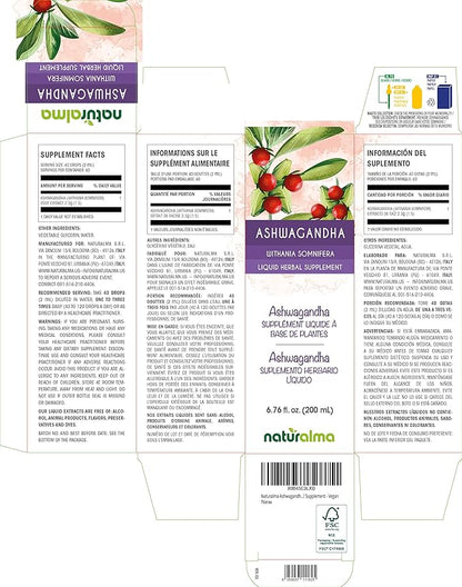 Naturalma Ashwagandha (Withania somnifera) Root Alcohol-Free Tincture - 6.76 fl oz Liquid Extract in Drops - Herbal Supplement - Vegan