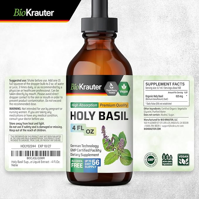 BIO KRAUTER Holy Basil Tincture 4 Fl. Oz. & Rhodiola Rosea Tincture 4 Fl. Oz.