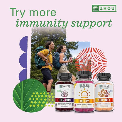 Zhou D3+K2 - Vitamin D3 K2 Supplement for Women & Men, Immune Support Vit D3 and K2 Supplements, Pure Vegetarian Formula with 5000 IU of D3 and MK-7 - 60 Veggie Capsules (Pack of 1)