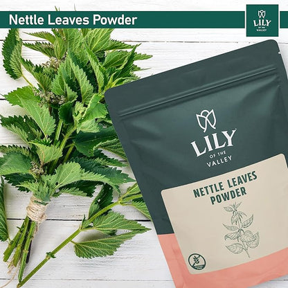 LILY OF THE VALLEY Nettle Leaf Powder - Gently Dried and Ground - 100% Natural Stinging Nettle - Ideal Addition to Recipes - Vegan & Gluten-Free - Packed in Resealable Pouch (4oz, 113g)