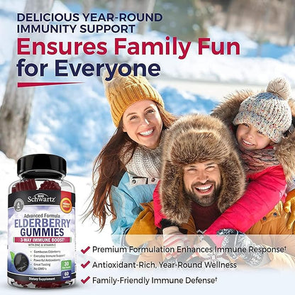 Elderberry Gummies with Zinc and Vitamin C for Adults & Kids - Natural Immune Support - Black Sambucus Elderberries - Powerful Multiminerals Supplement - Gluten-Free, Non-GMO, Vegan Friendly, 60ct