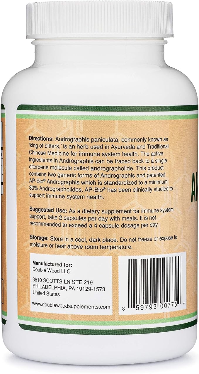 Andrographis Capsules Max Andrographides - 1,000mg Serving Size (120 Capsules) with AP-Bio (Patented Andrographis Paniculata Extract) - Clinically Studied for Immune System Health by Double Wood