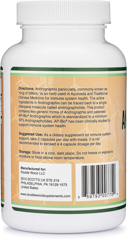 Andrographis Capsules Max Andrographides - 1,000mg Serving Size (120 Capsules) with AP-Bio (Patented Andrographis Paniculata Extract) - Clinically Studied for Immune System Health by Double Wood