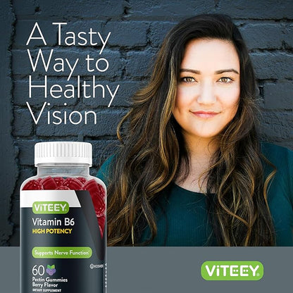 Vitamin B6 Gummies 100mg for Adults & Teens - B6 Vitamins for Mood & Nerve Function Support - Immune Booster - Vegan, GMO Free, Gluten Free, Gelatin Free - Tasty Chewable Berry Flavored VIT B6 Gummy