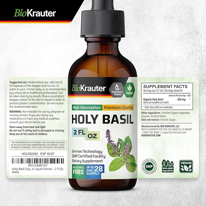 BIO KRAUTER Holy Basil Tincture 2 Fl. Oz. & Lemon Balm Tincture 2 Fl. Oz.