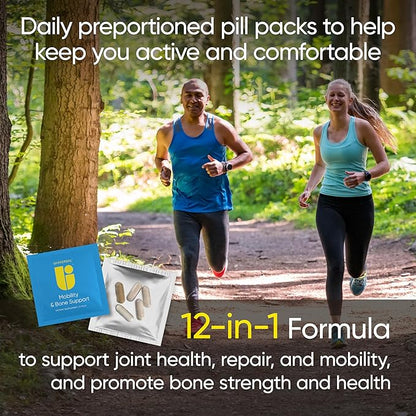 Mobility & Bone Support Daily Multivitamin - 12-in-1 Bone, Knee, Cartilage, Ligament, Joint Supplement for Women and Men, Collagen, Turmeric, Glucosamine Chondroitin MSM Capsules - 30 Vitamin Packs