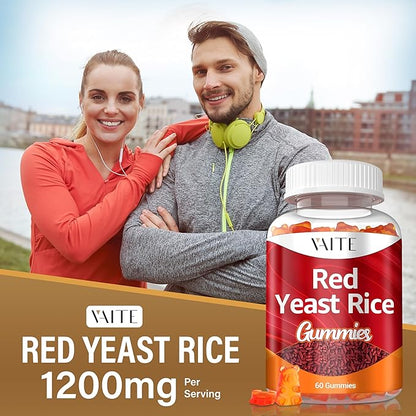 VAITE Red Yeast Rice with Coq10 Gummies - 1200 mg RYR Synergy Organic Supplement with Coenzyme Q10 Monacolin K, Non-GMO & Citrinin Free Herbal Vegetarian Gummy Chews 60 Count (2 Pack)