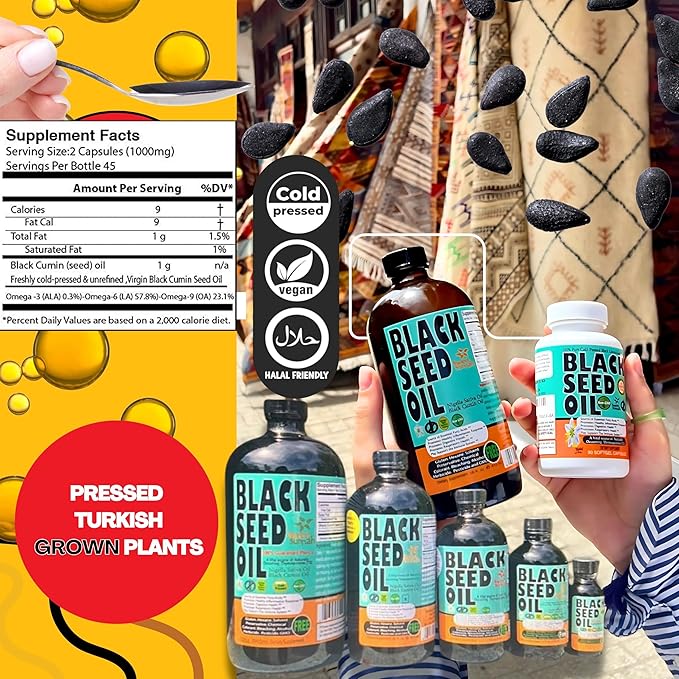 Black Seed Oil Capsules 1000mg - Lab Tested Turkish Nigella Sativa with 3X Thymoquinone (90 Softgels) - USA Made, Cold-Pressed Kalonji Oil - Pure Non-GMO Sweet Sunnah for Hair, Brain & Immune Support