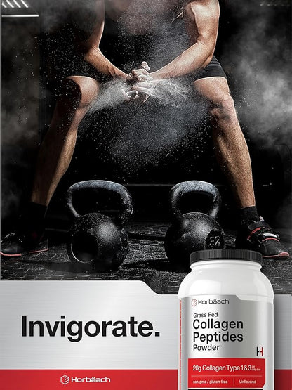 Horbaach Collagen Peptides Powder 40 oz | Unflavored | for Men & Women | Grassfed Type I & III | Non-GMO, Gluten Free Supplement