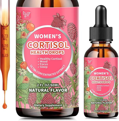Cortisol Supplements for Women Liquid Drops,Cortisol Manager with Ashwagandha,L-theanine,Phosphatidylserine,Rhodiola Rosea for Mood Support,Adrenal Balance,Sleep,Vegan,Natural Flavor,2 Fl Oz