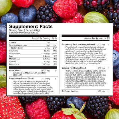 310 Nutrition Organic Superfood Greens Powder – Super Green Powder Supplement with Daily Greens Spirulina, Vegetable Enzymes & Antioxidants – Immunity Boost – Mixed Berry, 30 Servings