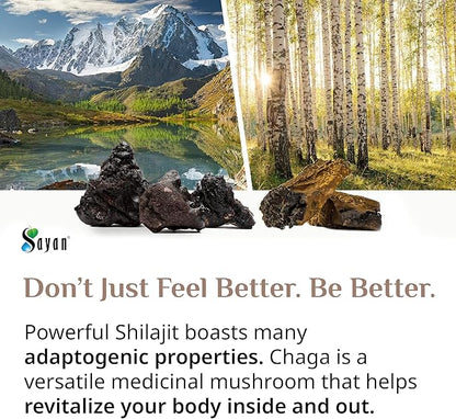 Sayan Siberian Chaga Mushroom Extract with Shilajit 90 Capsules/420mg ea.– Immune and Digestion System Support – Fulvic Acid Supplement – Energy & Clarity – Exclusive Blend – No Fillers