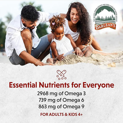 Barlean's Strawberry Banana Flaxseed Oil Liquid, Vegan Omega 3 6 9 Supplements for Kids & Adults from Cold Pressed Flax Seed Oil with 2,968 mg of Vegan Omegas, Non-GMO & Gluten Free, 8 oz