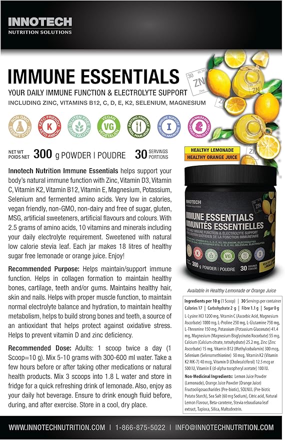 Innotech Nutrition Solutions Immune Essentials, 300 Gram - Lemon Flavour