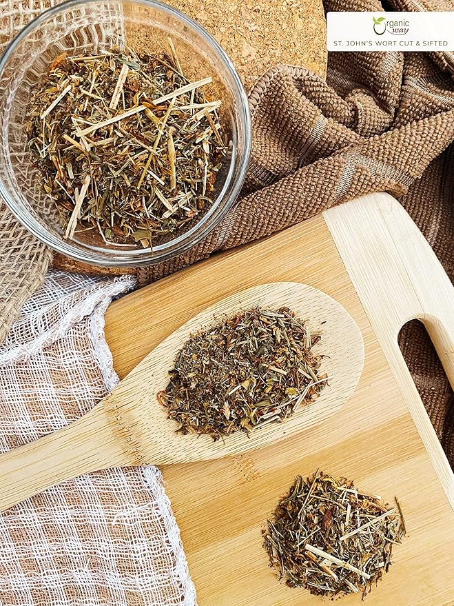 Organic Way St. John's Wort Cut & Sifted (Hypericum perforatum) - Herbal Tea | European Wild-Harvest | Organic, Kosher & USDA Certified | Vegan, Non GMO & Gluten Free | Origin - Albania (1LBS / 16Oz)