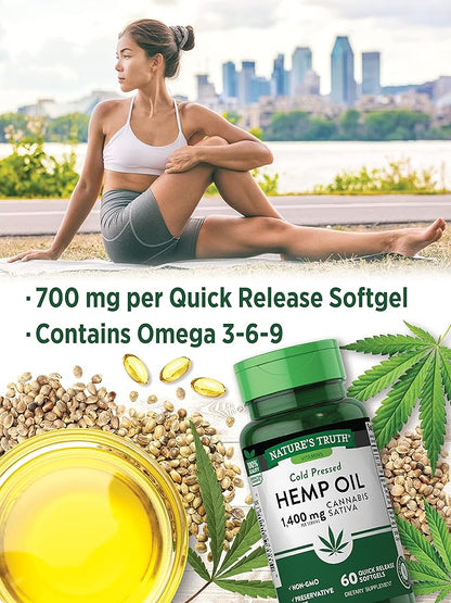 Nature's Truth Hemp Oil | 60 Softgels | 1400mg | Non-GMO & Gluten Free Supplement | Cold Pressed from Hemp Seeds