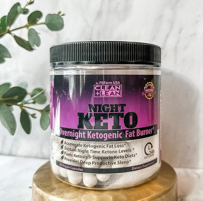 CLEAN+LEAN NIGHT KETO: First Ever Overnight Ketogenic Fat Burner & Sleep Aid | BHB Ketones + MCT Oil Extract + Vitamins & Minerals | 24 HR Diet Sleep Great Lose Weight | All Natural & GF | 60 Caps