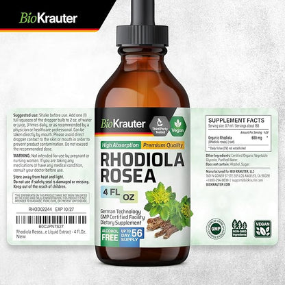 BIO KRAUTER Rhodiola Rosea Tincture 4 Fl. Oz. & Bacopa Tincture 4 Fl. Oz.